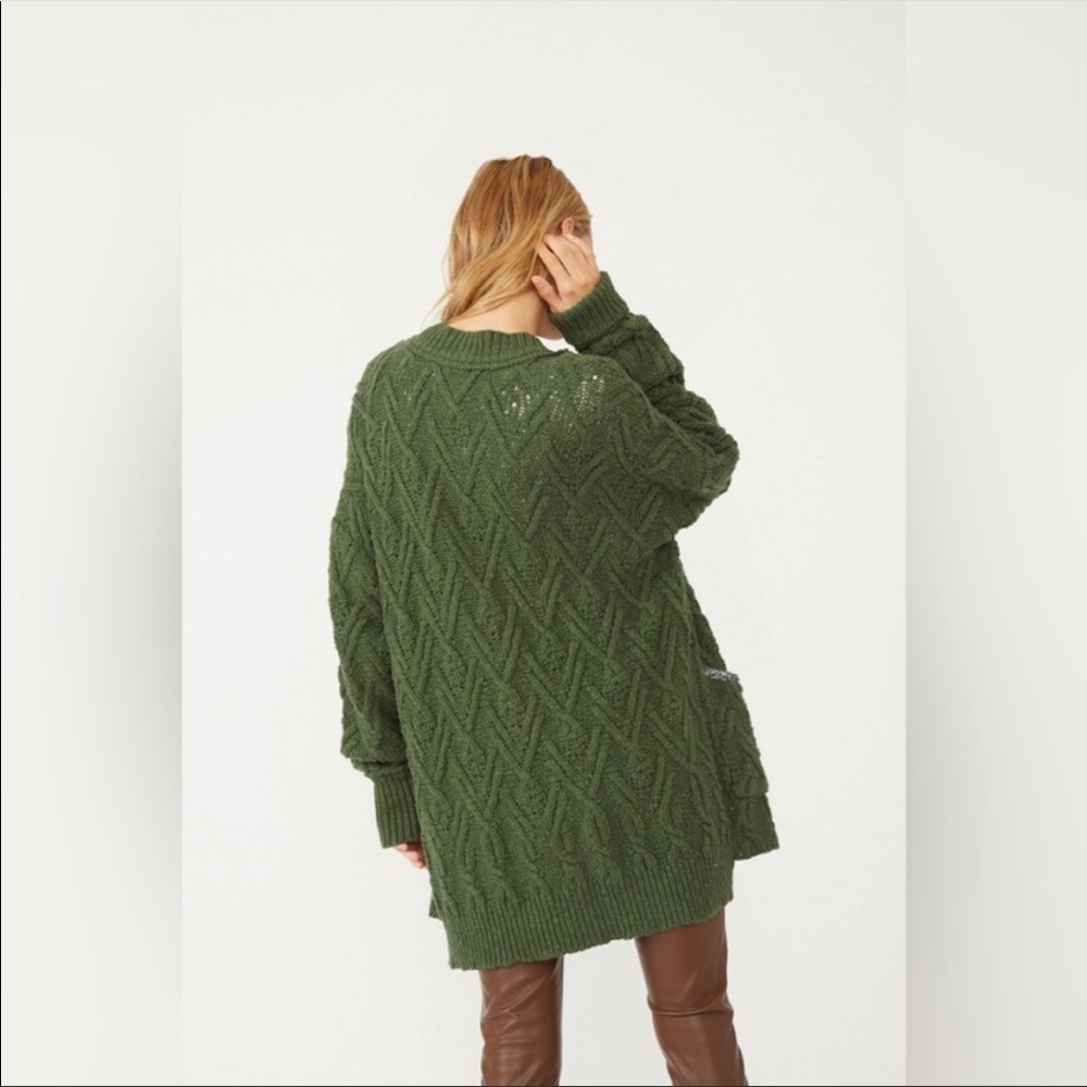 Free People Montana Cable Knit Cardigan Forest Green - Picture 2 of 4